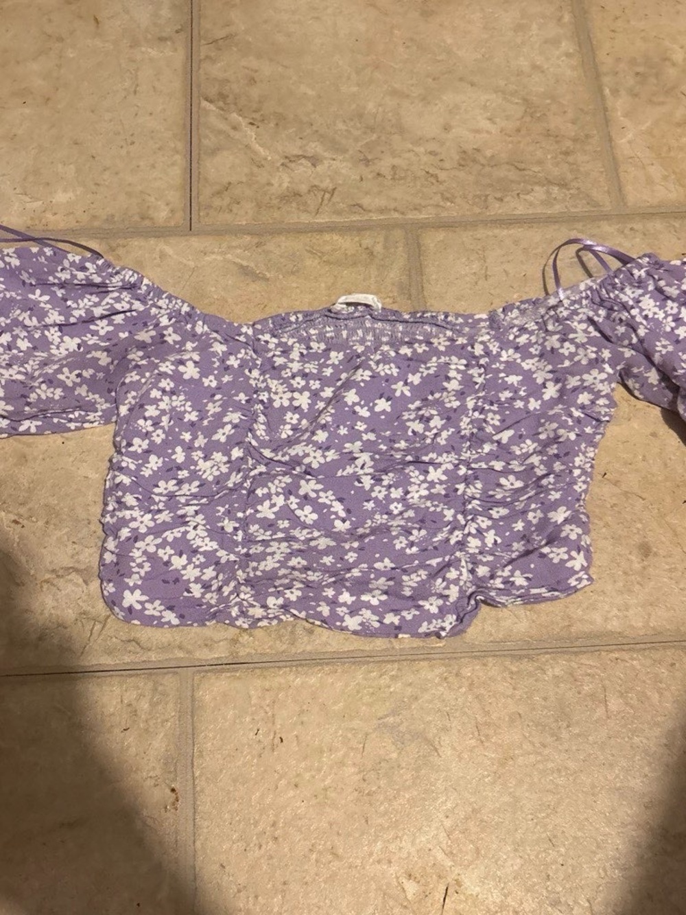 Ardene Lavender Off-Shoulder Floral Crop Top